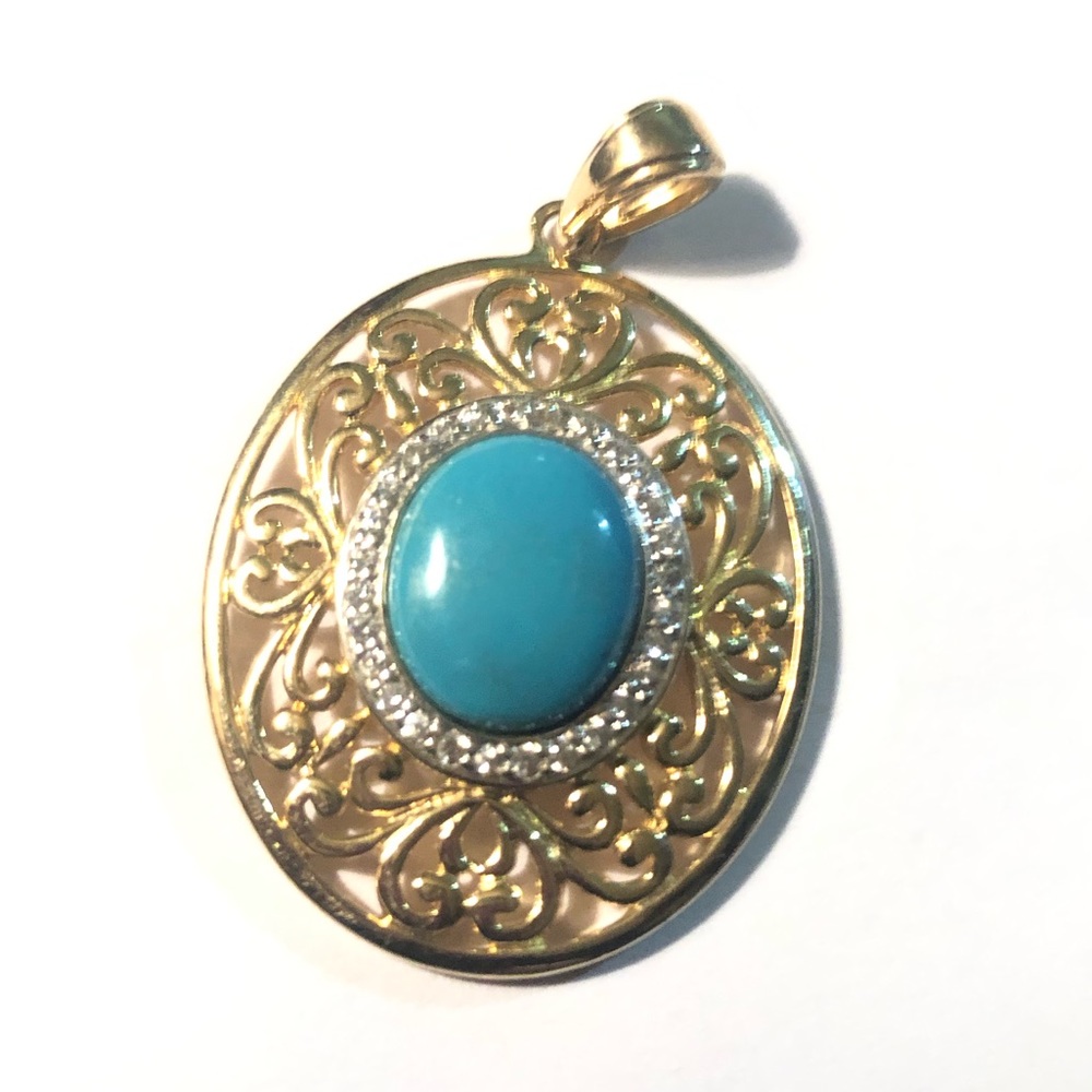Turquoise and Diamond Gold over Sterling Pendant